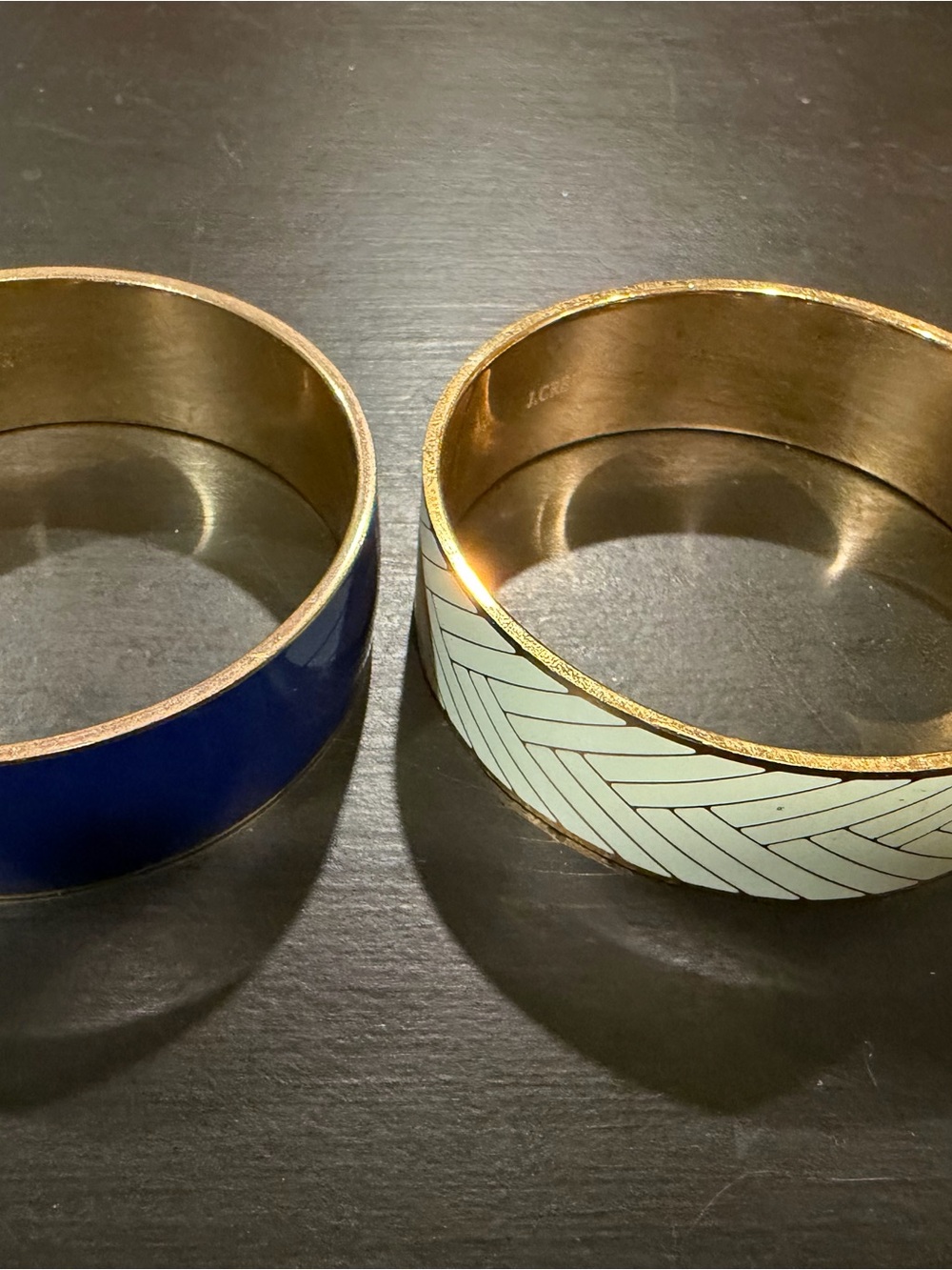 J.Crew Enamel Bangle Bracelets, Set of 2 (Navy & Mint Herringbone)
